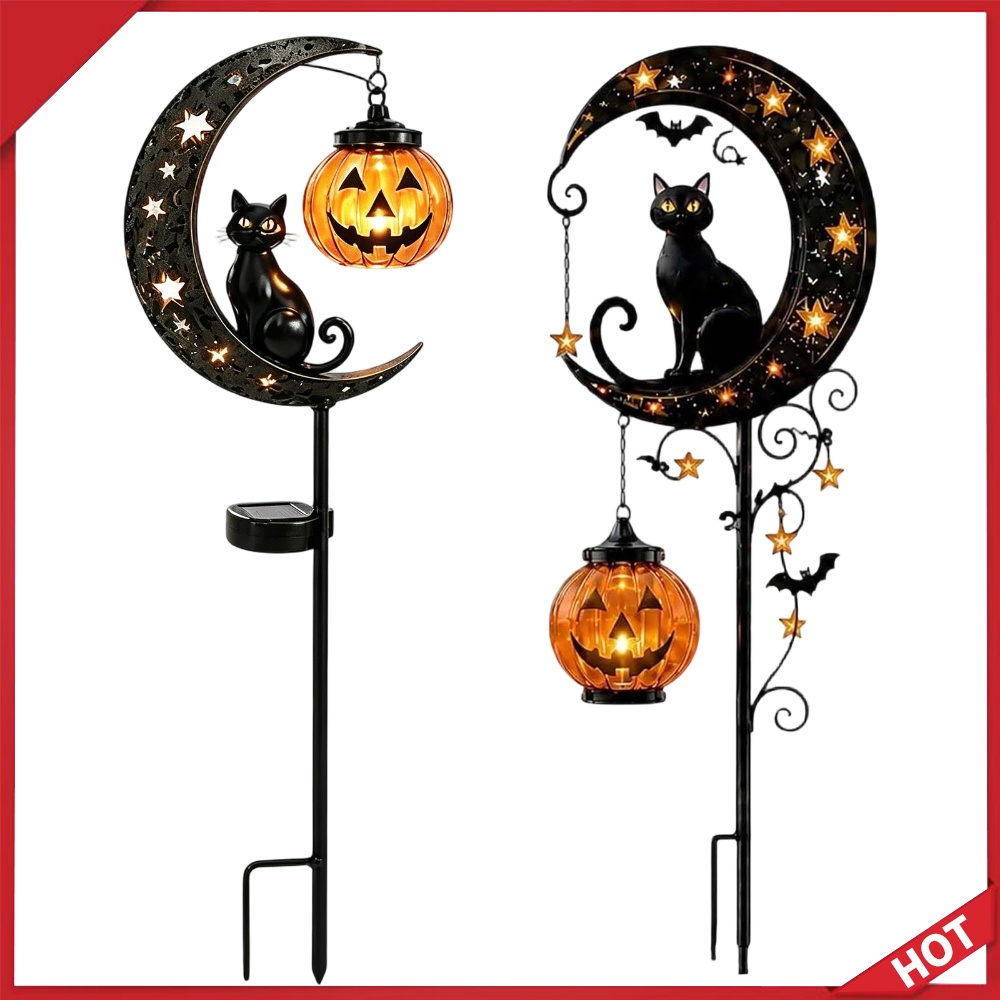 Led Moon Lamp - Solar Powered Black Cat & Pumpkin