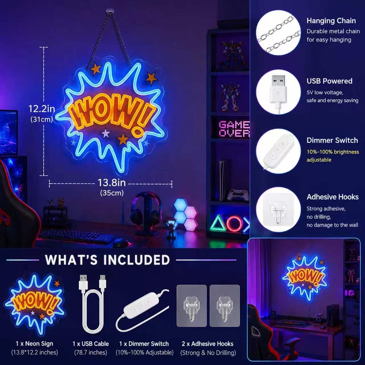 WOW Neon Sign USB Dimmable LED - Lighting Decor Wow recension och pris