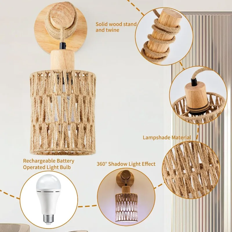 Hemp Rope Design Bedhead Wall  - Lighting Decoration On Wall recension och pris