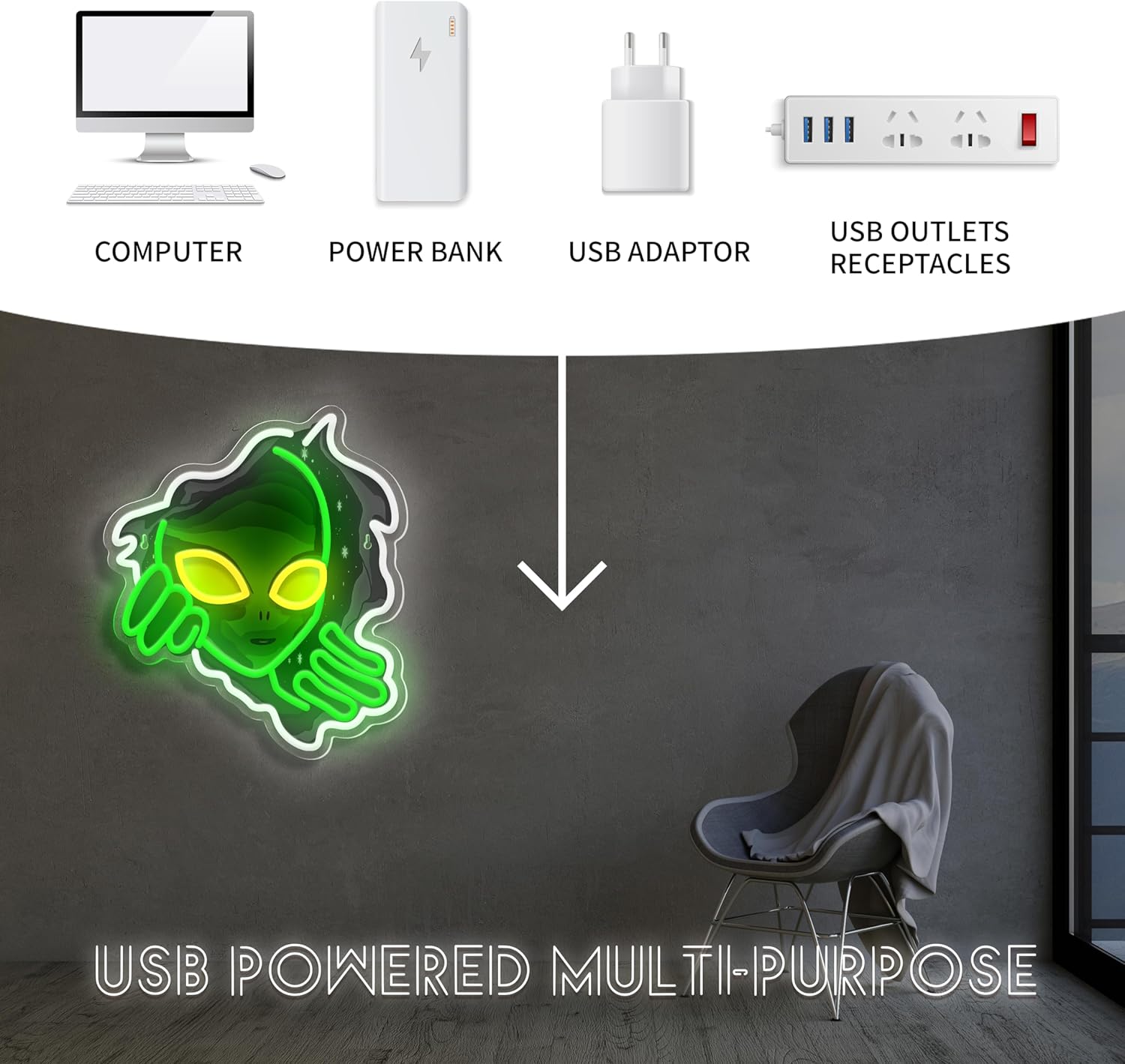 Alien Face Neon Sign Green Glo - Outdoor Lighting Decor Ideas recension och pris