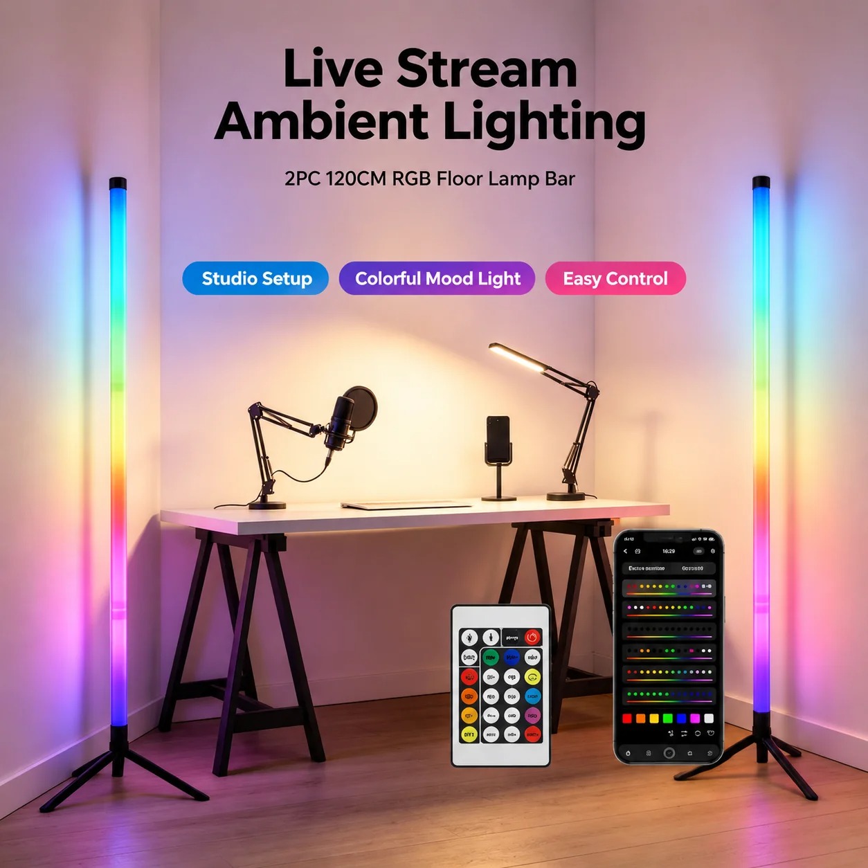 2PCS 120CM RGB Floor Lamp, Sou - Home Lighting And Decor recension och pris
