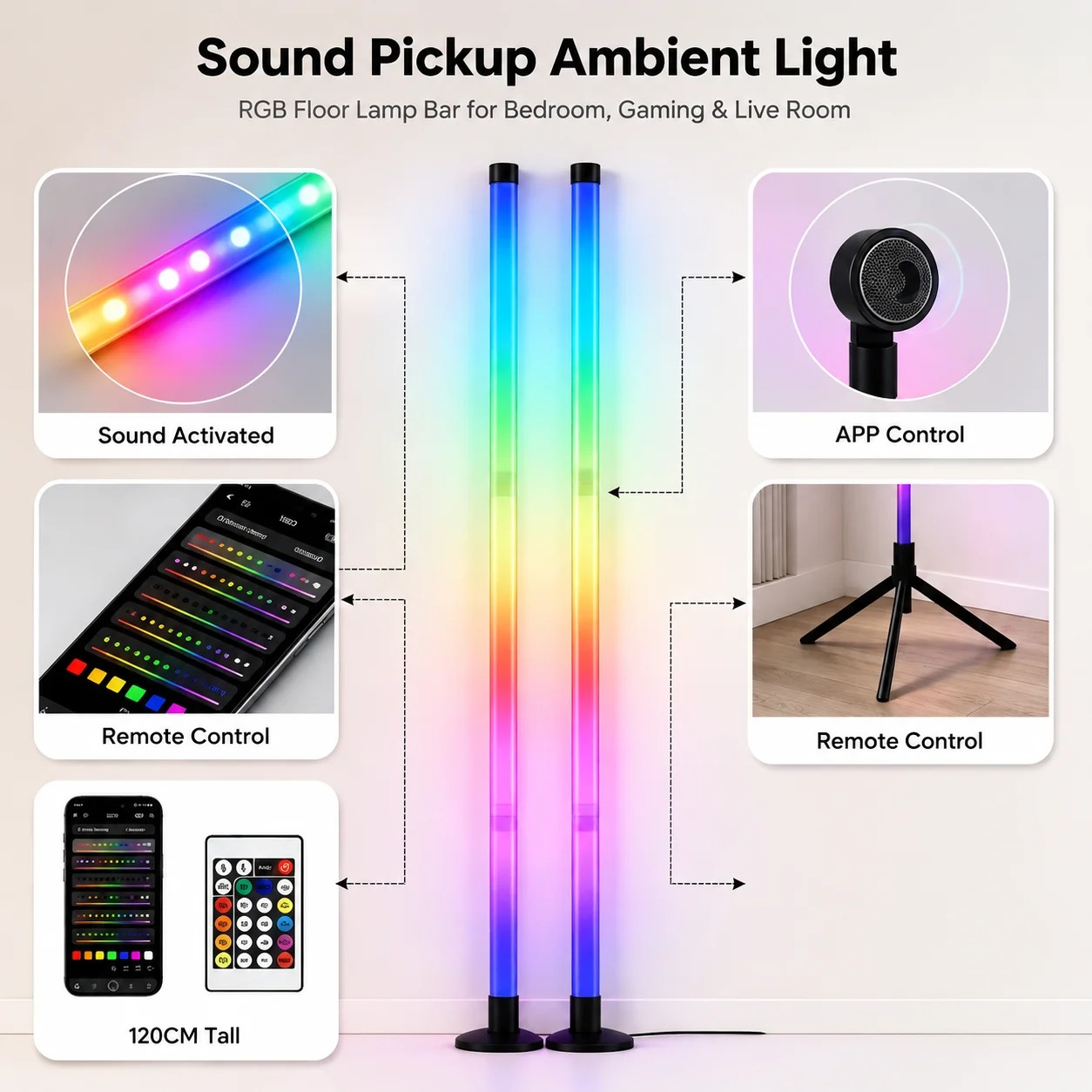 2PCS 120CM RGB Floor Lamp, Sou - Home Lighting And Decor recension och pris