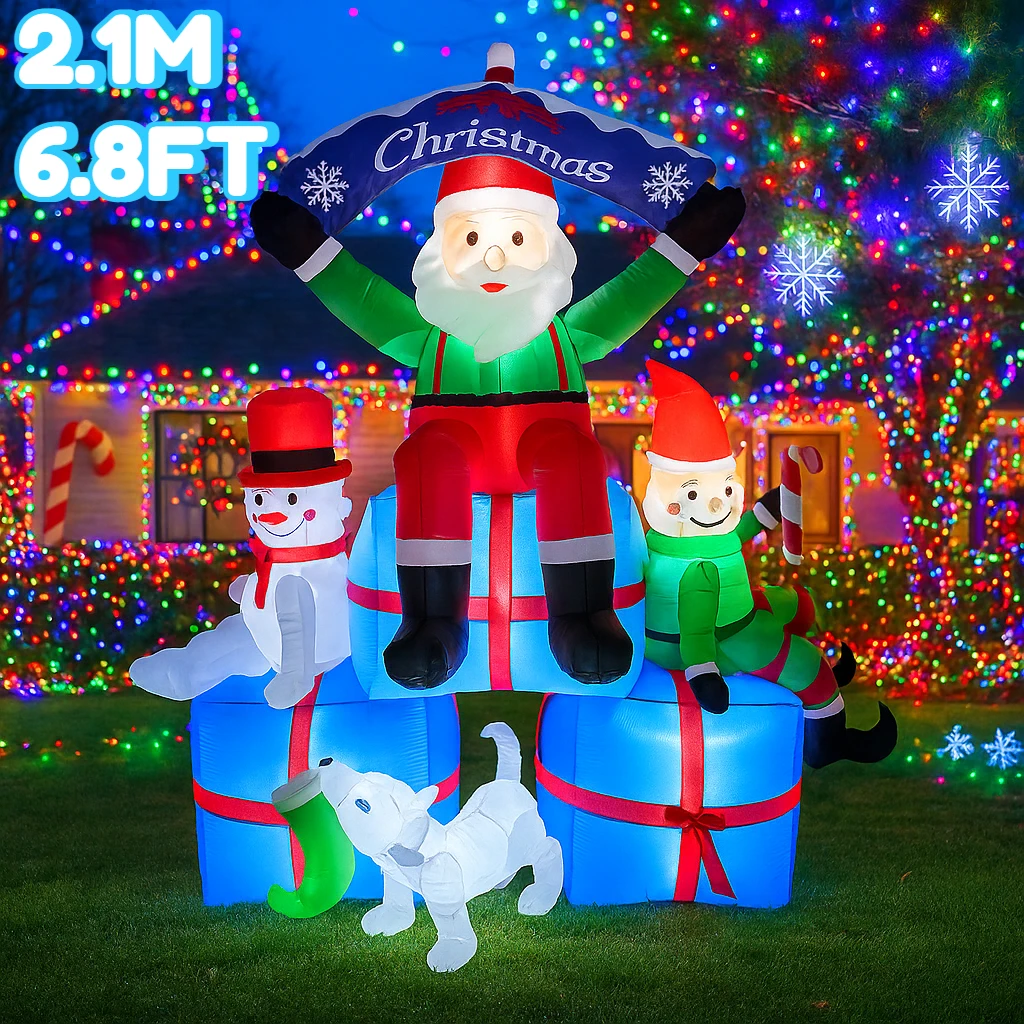 2.1M/6.8FT Santa Snowman Elf D - Santa'S Elves Holiday Lighting & Decor Llc recension och pris